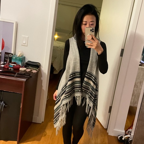 Design History Sweaters - Long Grey Boho Sweater Vest